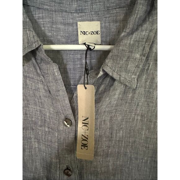 NIC+ZOE Drifty Linen Shirt Dress blue button up large - Picture 5 of 7